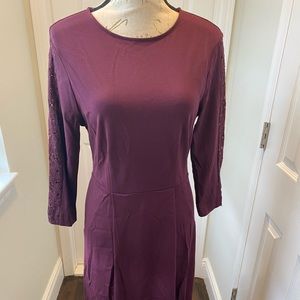 Kashion Burgandy Ladies Lace Detail Dress Size M